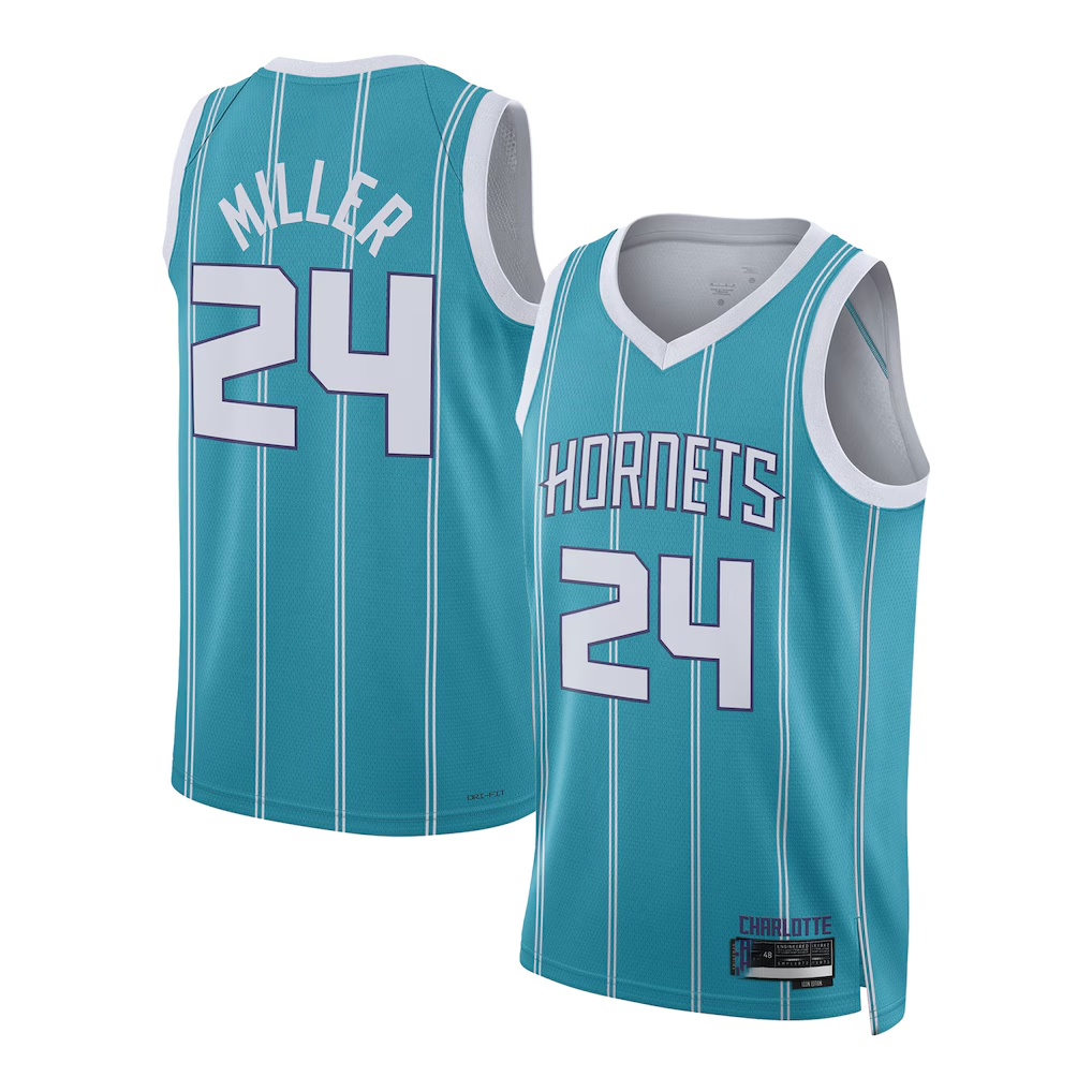 Tlead C.Hornets #24 Brandon Miller Teal Draft Swingman Jerseys - Icon Edition