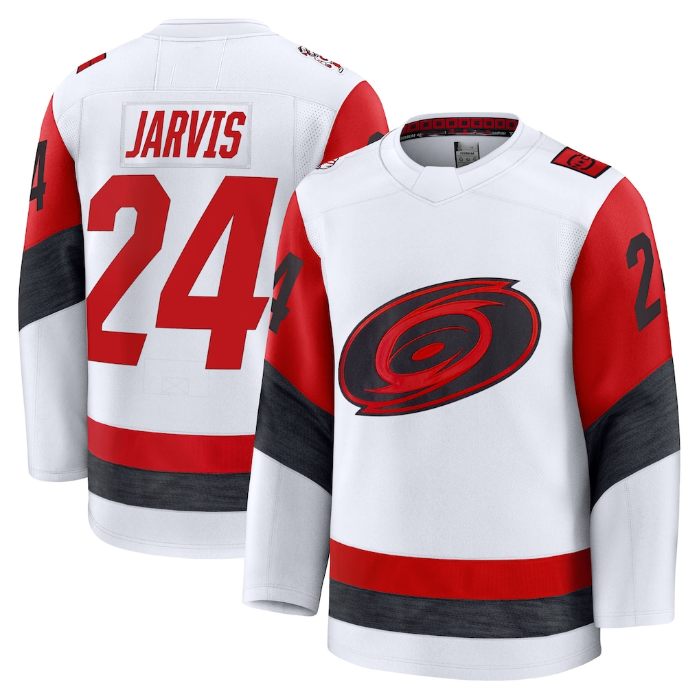 Tlead C.Hurricanes #24 Seth Jarvis White Away Premium Stitched Jerseys