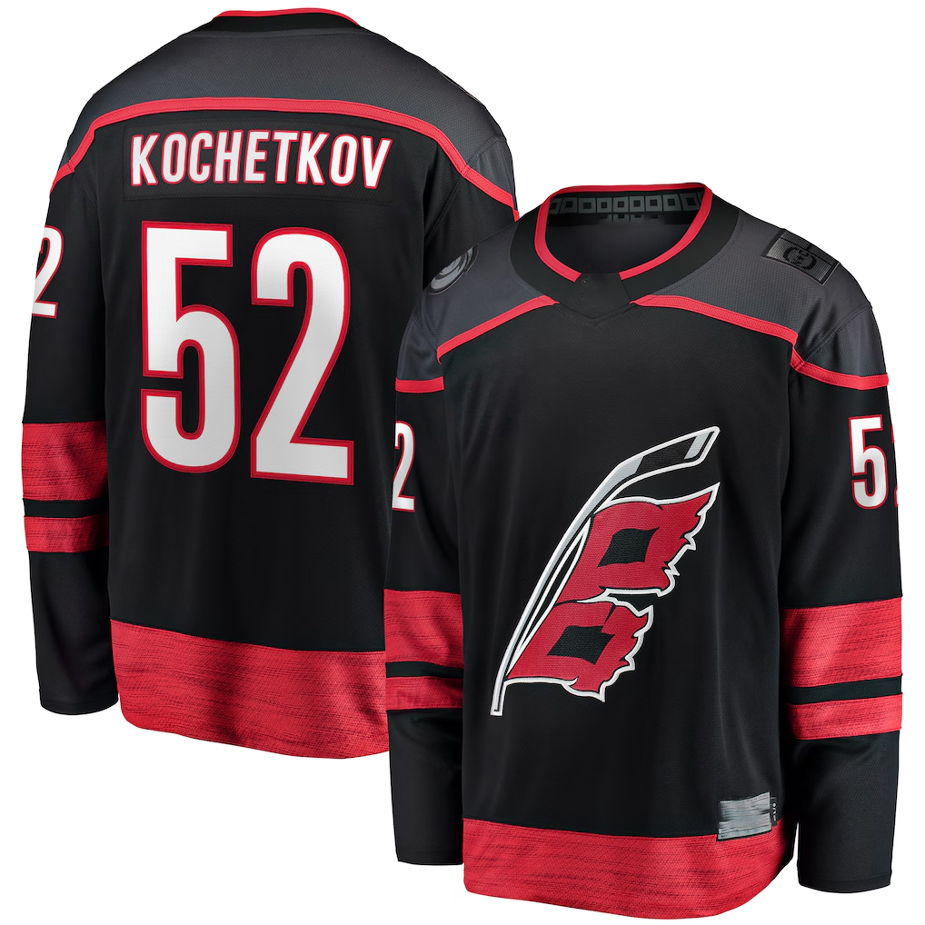 Tlead C.Hurricanes #52 Pyotr Kochetkov Black Home Premier Breakaway Player Stitched Jerseys