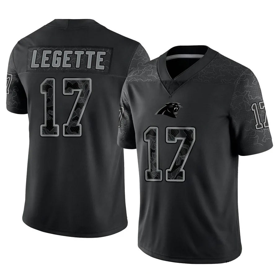 Tlead C.Panthers #17 Xavier Legette Player Black REFLECTIVE Limited Stitched Jerseys
