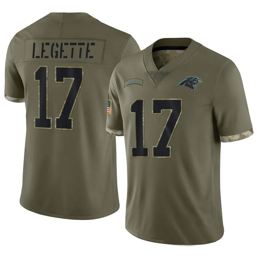 Tlead C.Panthers #17 Xavier Legette Player Salute To Service Olive Stitched Jerseys