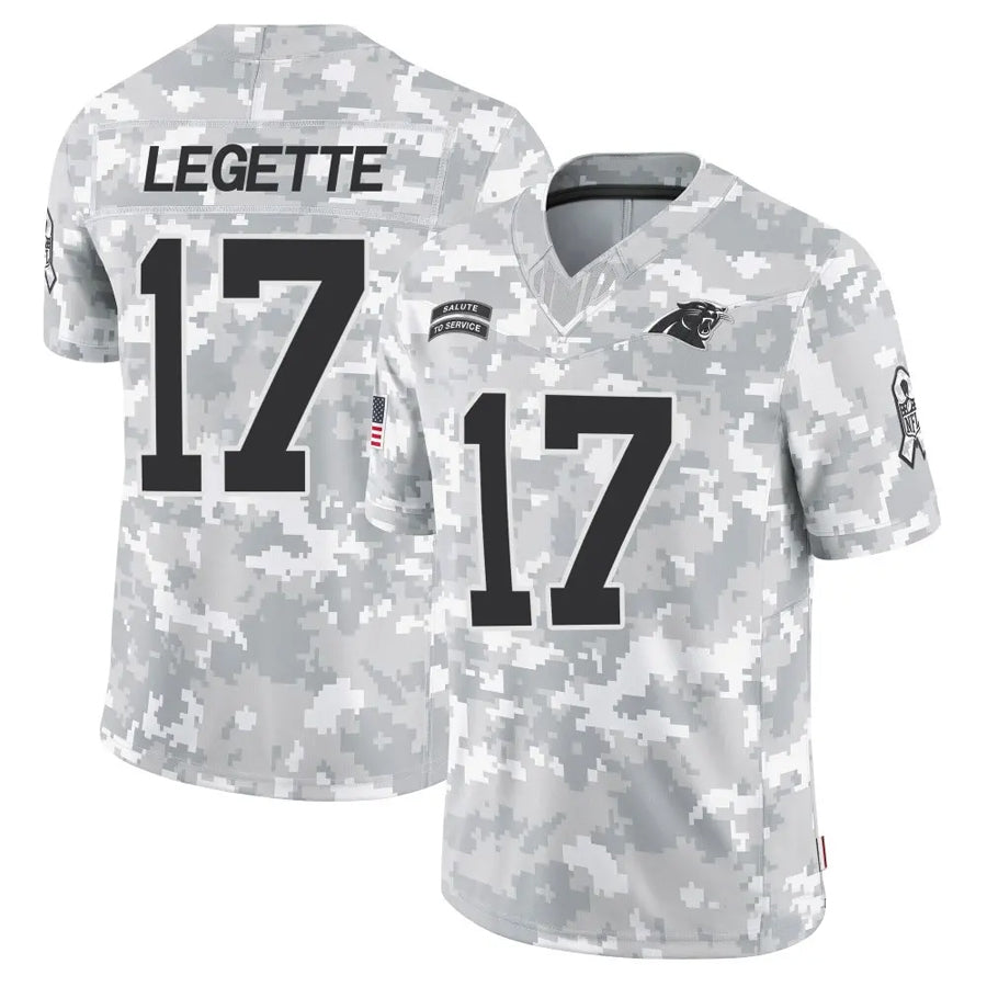 Tlead C.Panthers #17 Xavier Legette Player Salute to Service Limited Arctic Camo Stitched Jerseys