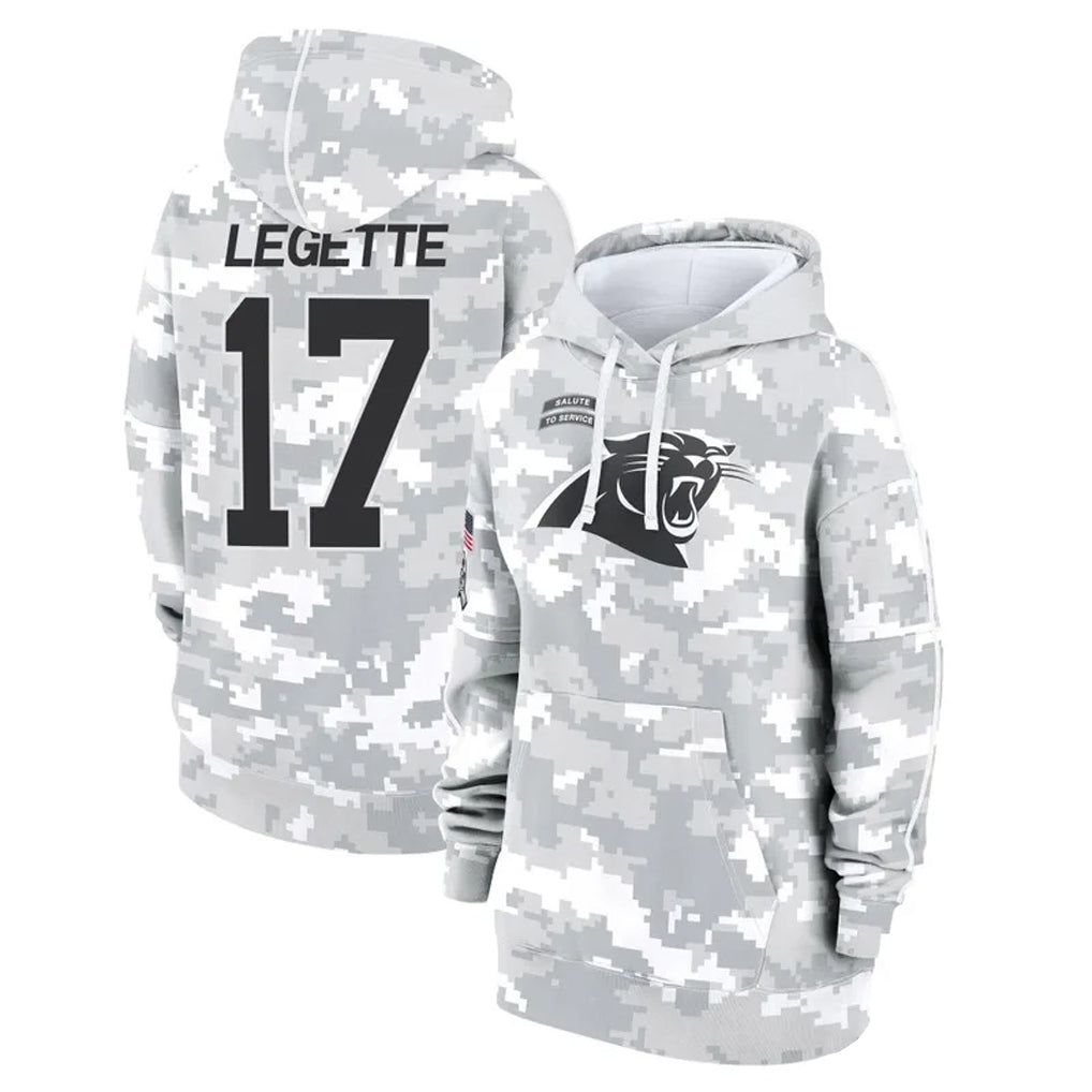 Tlead C.Panthers #17 Xavier Legette Player Arctic Camo Salute to Service Hoodies Stitched Jerseys