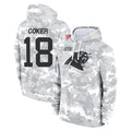 Tlead C.Panthers #18 Jalen Coker Player Arctic Camo Salute to Service Pullover Hoodies Limited Game Stitched Jerseys