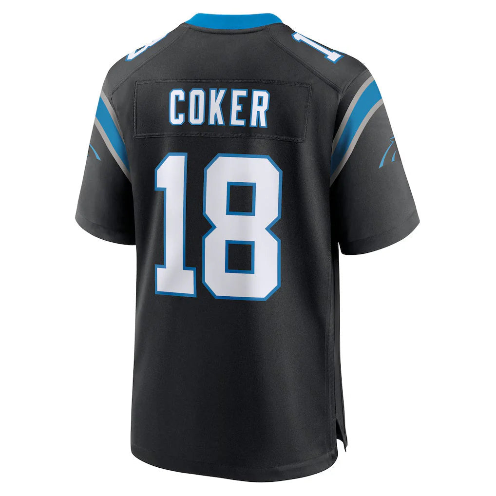 Tlead C.Panthers #18 Jalen Coker Player Black Home Game Stitched Jerseys