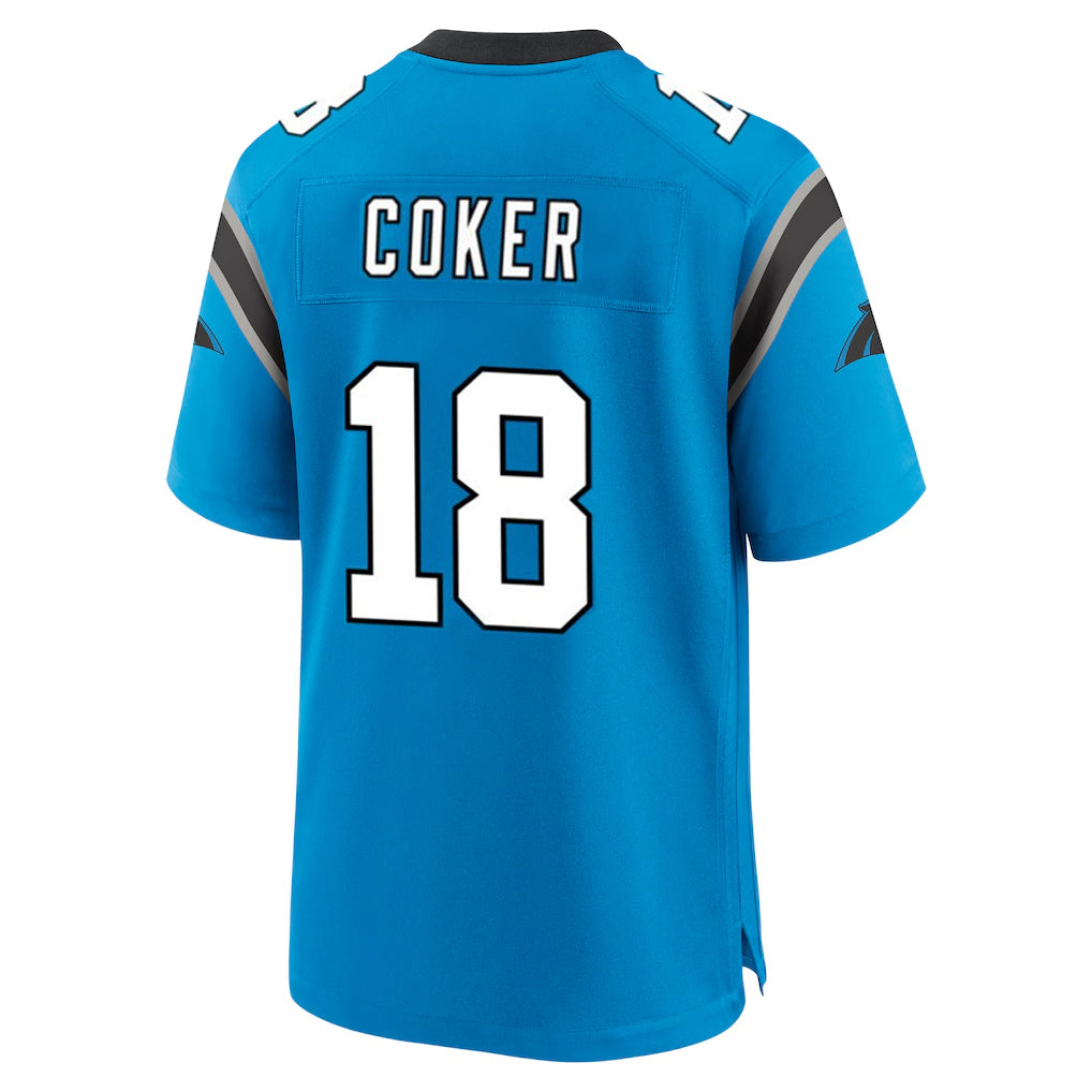 Tlead C.Panthers #18 Jalen Coker Player Blue Home Game Stitched Jerseys