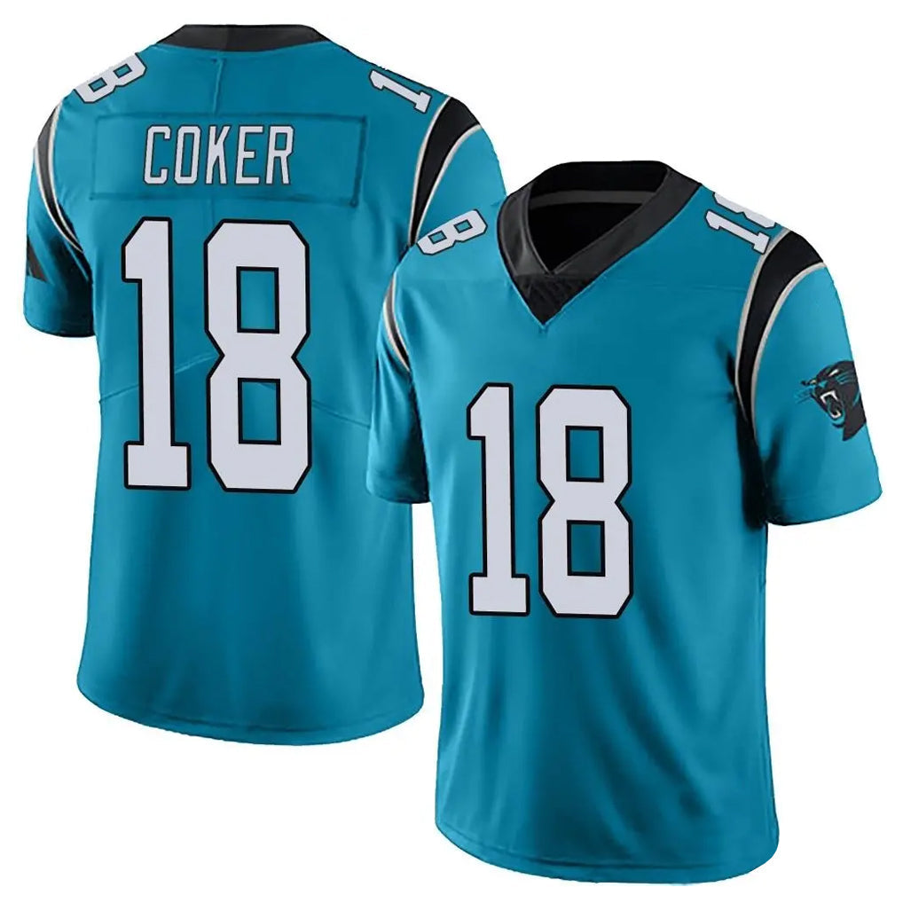 Tlead C.Panthers #18 Jalen Coker Player Blue Vapor Untouchable Limited Game Stitched Jerseys