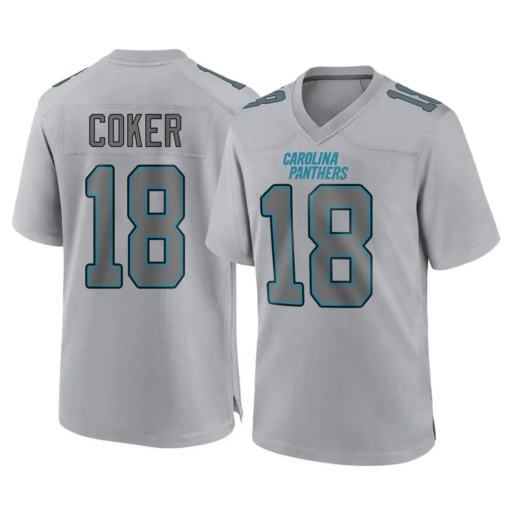 Tlead C.Panthers #18 Jalen Coker Player Gray Atmosphere Fashion Game Stitched Jerseys