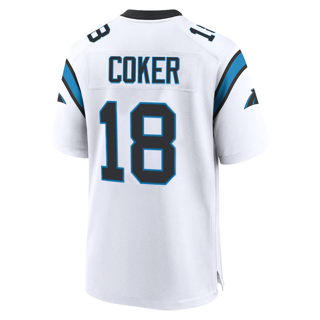 Tlead C.Panthers #18 Jalen Coker Player White Home Game Stitched Jerseys
