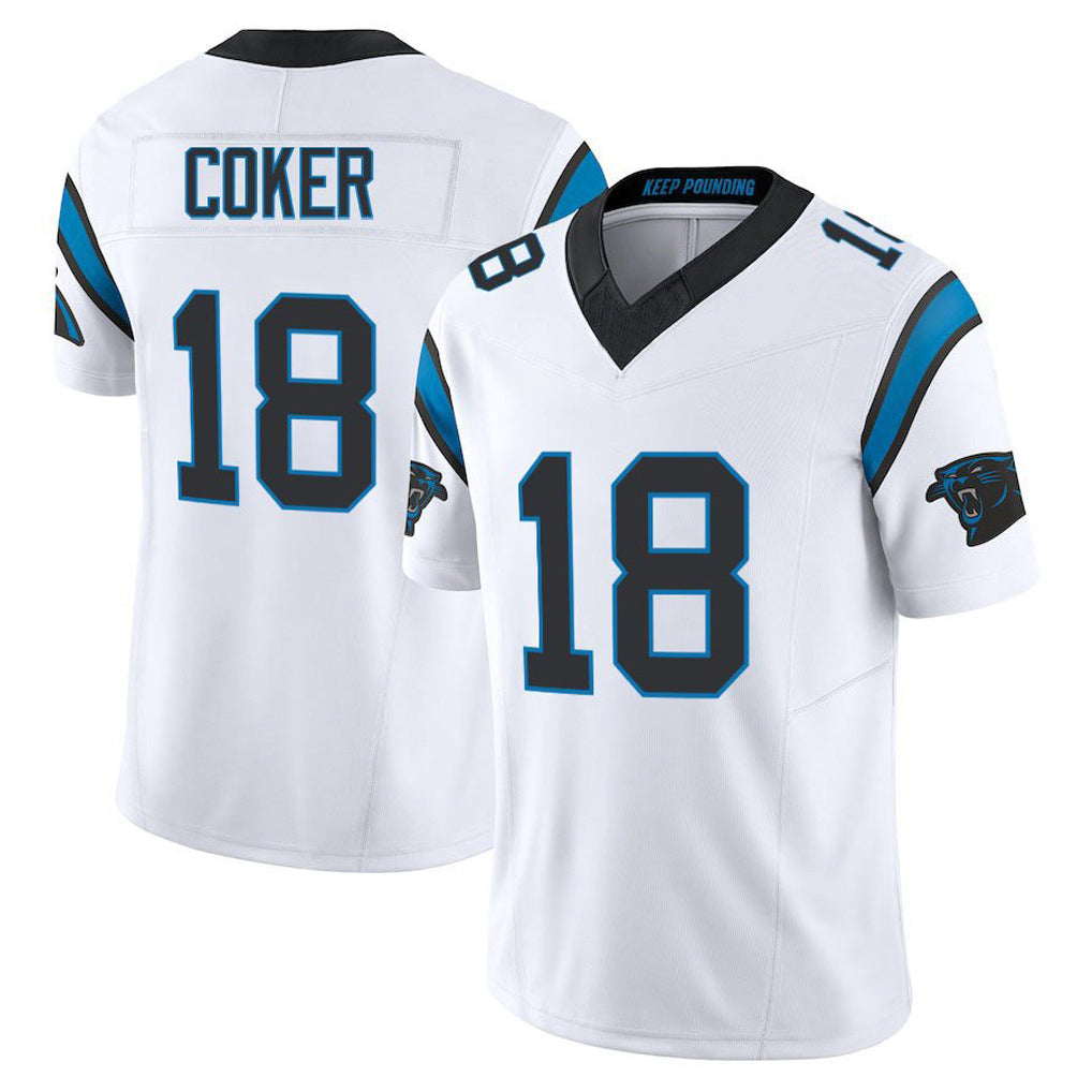 Tlead C.Panthers #18 Jalen Coker Player White Vapor F.U.S.E. Limited Home Game Stitched Jerseys