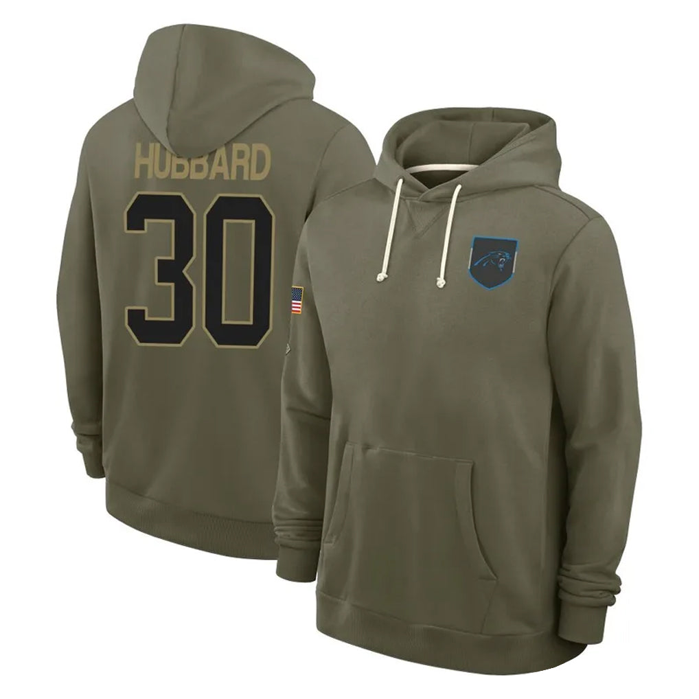 Tlead C.Panthers #30 Chuba Hubbard Player Olive Salute to Service Hoodies Game Stitched Jerseys