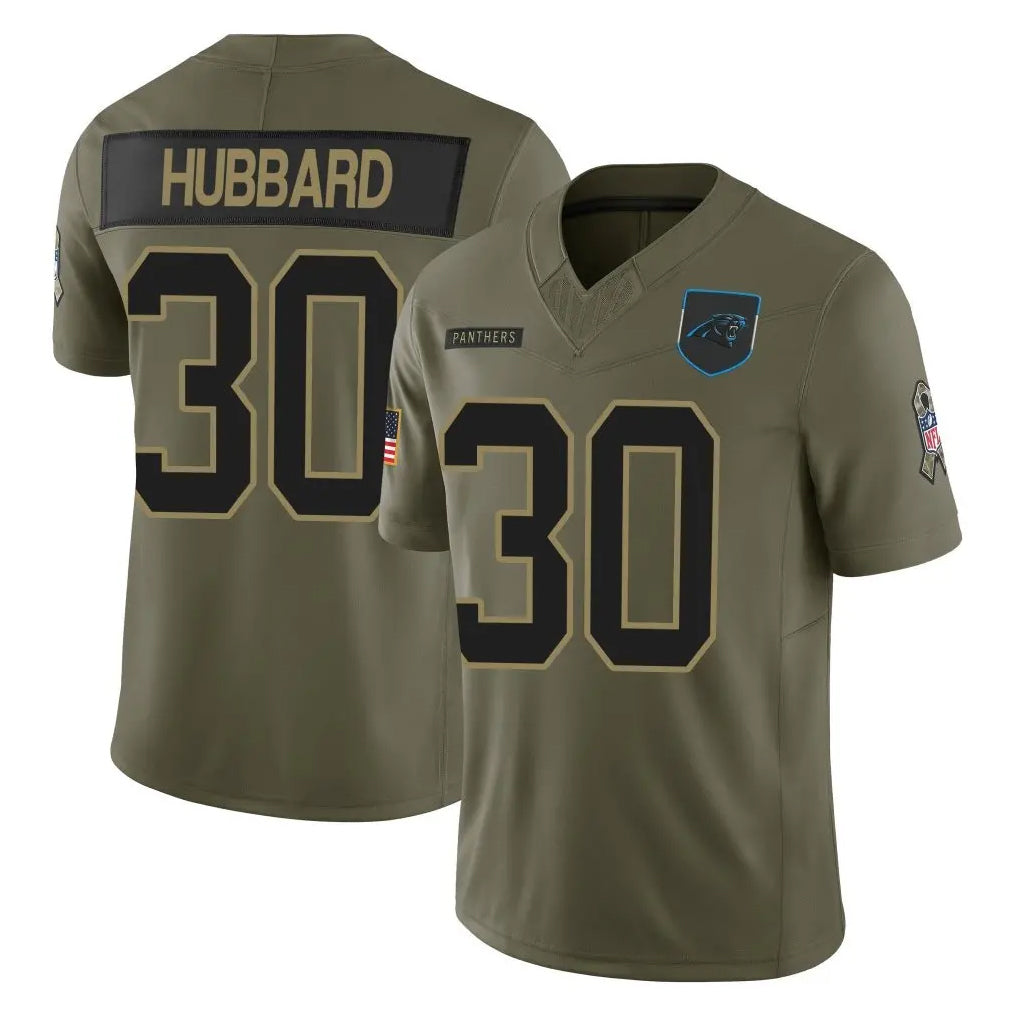 Tlead C.Panthers #30 Chuba Hubbard Player Olive Salute to Service Limited Home Game Stitched Jerseys