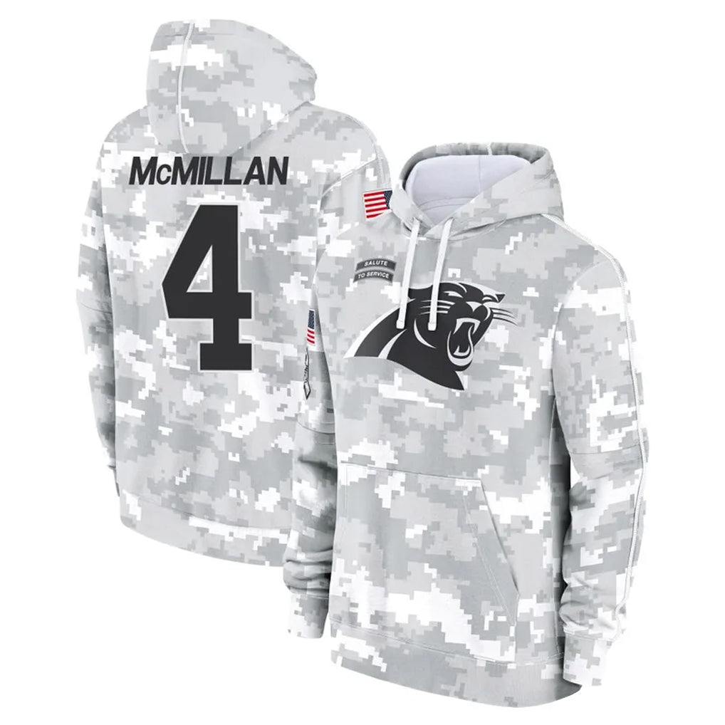 Tlead C.Panthers #4 Tetairoa McMillan Player Arctic Camo Salute to Service Limited Hoodies Stitched Jerseys