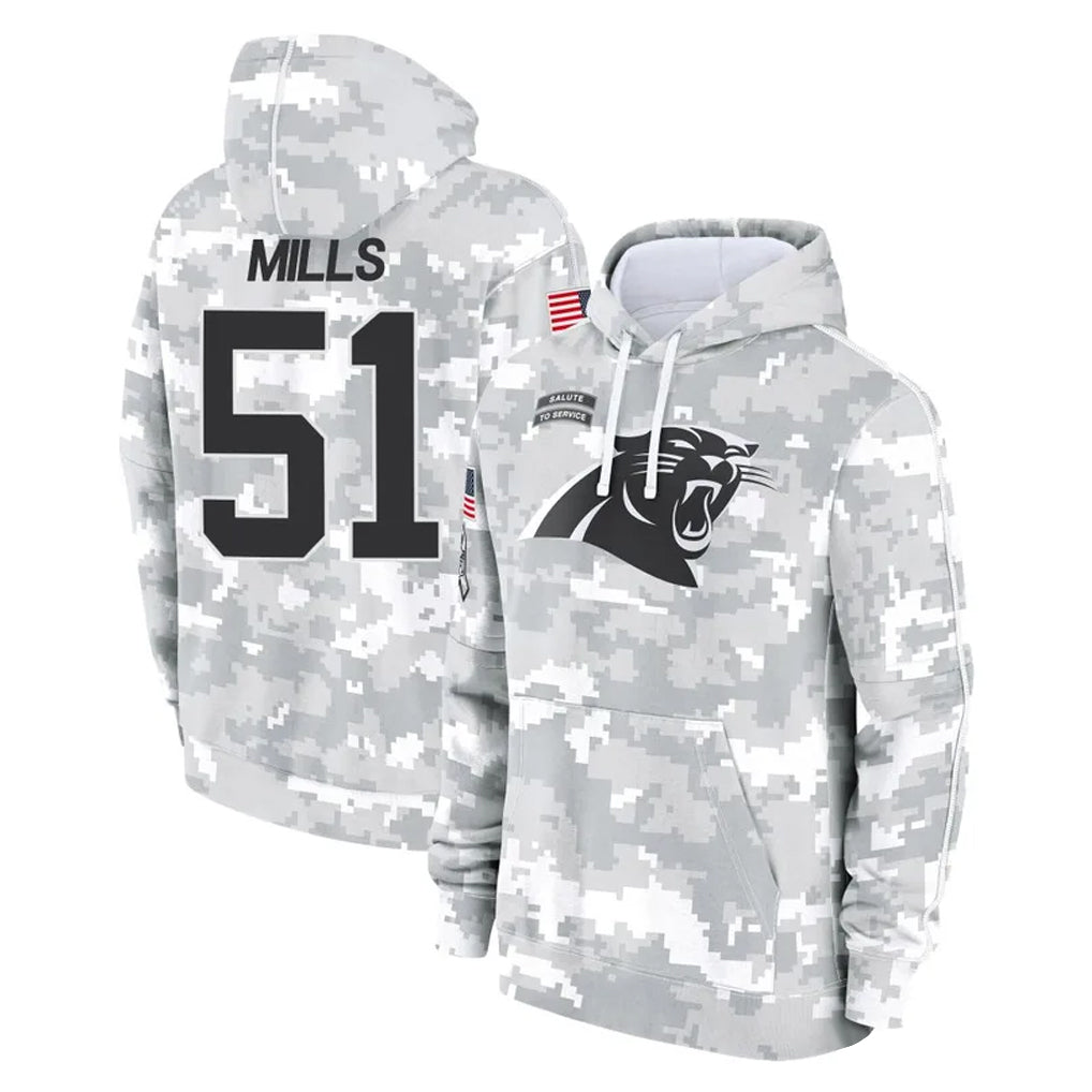 Tlead C.Panthers #51 Sam Mills Player Arctic Camo Salute to Service Pullover Hoodies Limited Game Stitched Jerseys