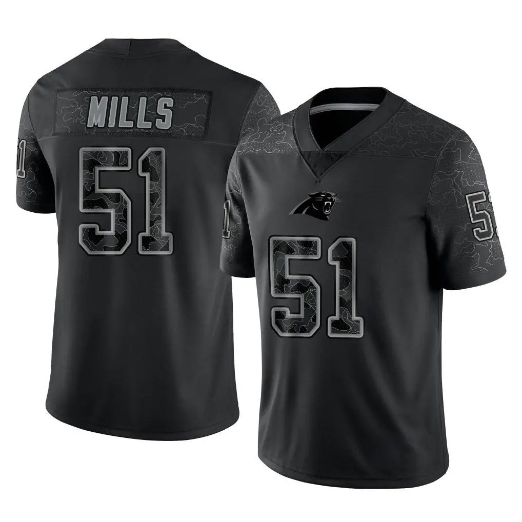 Tlead C.Panthers #51 Sam Mills Player Black Limited Reflective Game Stitched Jerseys