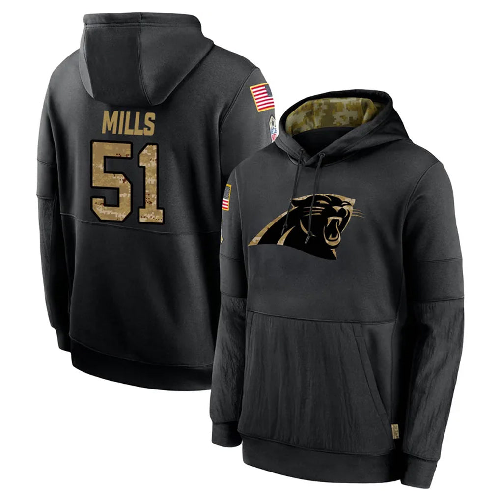 Tlead C.Panthers #51 Sam Mills Player Black Salute to Service Pullover Hoodies Limited Game Stitched Jerseys