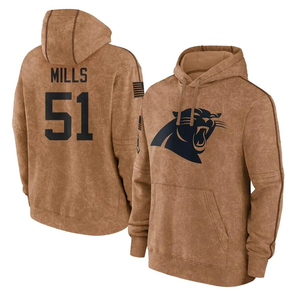 Tlead C.Panthers #51 Sam Mills Player Brown Salute to Service Hoodies Limited Stitched Jerseys