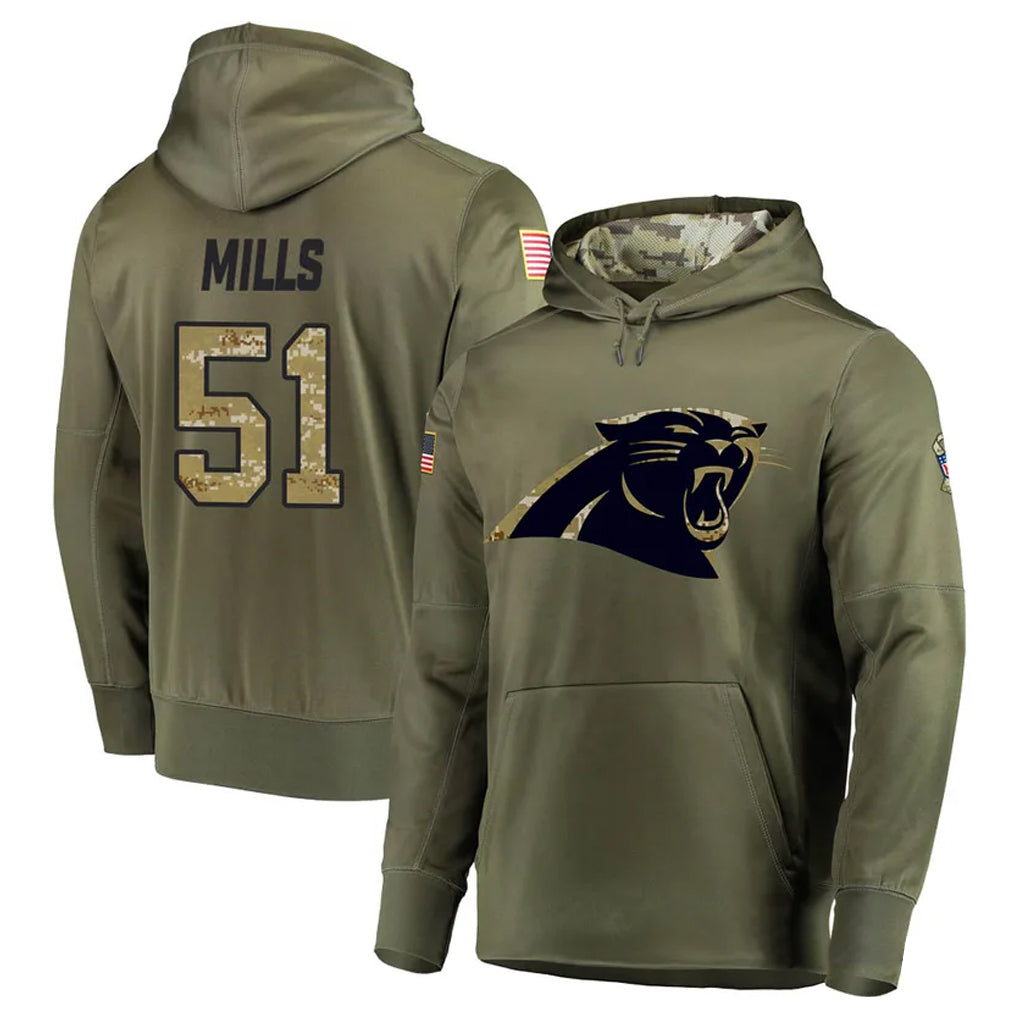 Tlead C.Panthers #51 Sam Mills Player Olive Salute to Service Hoodies Stitched Jerseys
