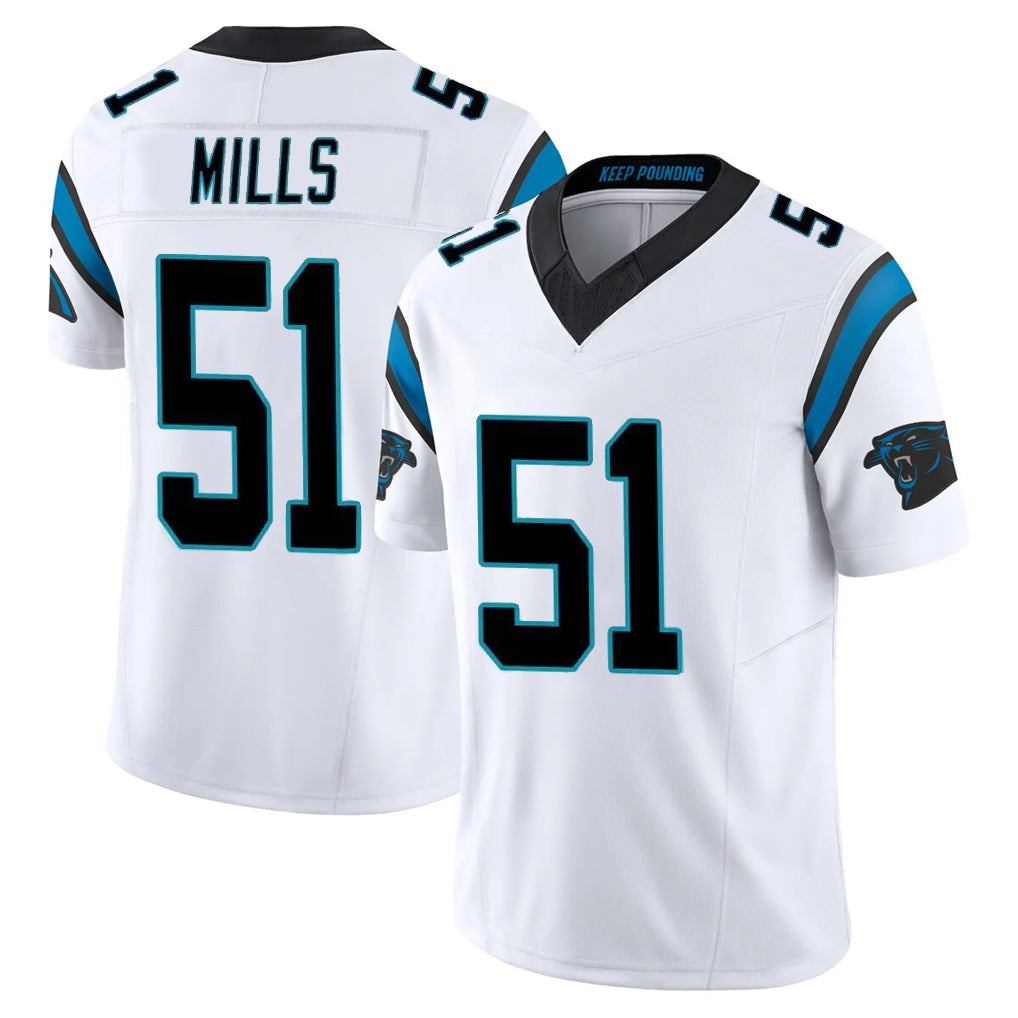 Tlead C.Panthers #51 Sam Mills Player White Vapor F.U.S.E. Limited Home Game Stitched Jerseys