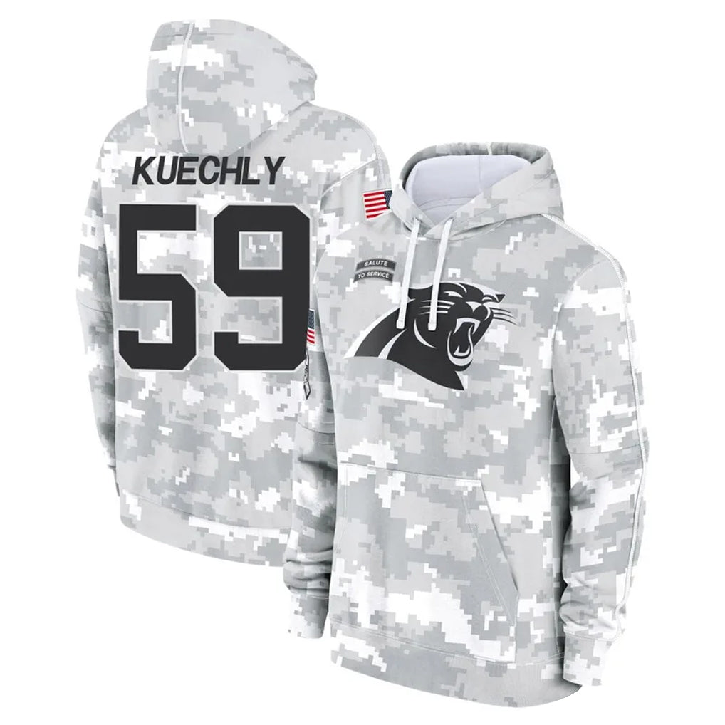 Tlead C.Panthers #59 Luke Kuechly Player Arctic Camo Salute to Service Hoodies Stitched Jerseys