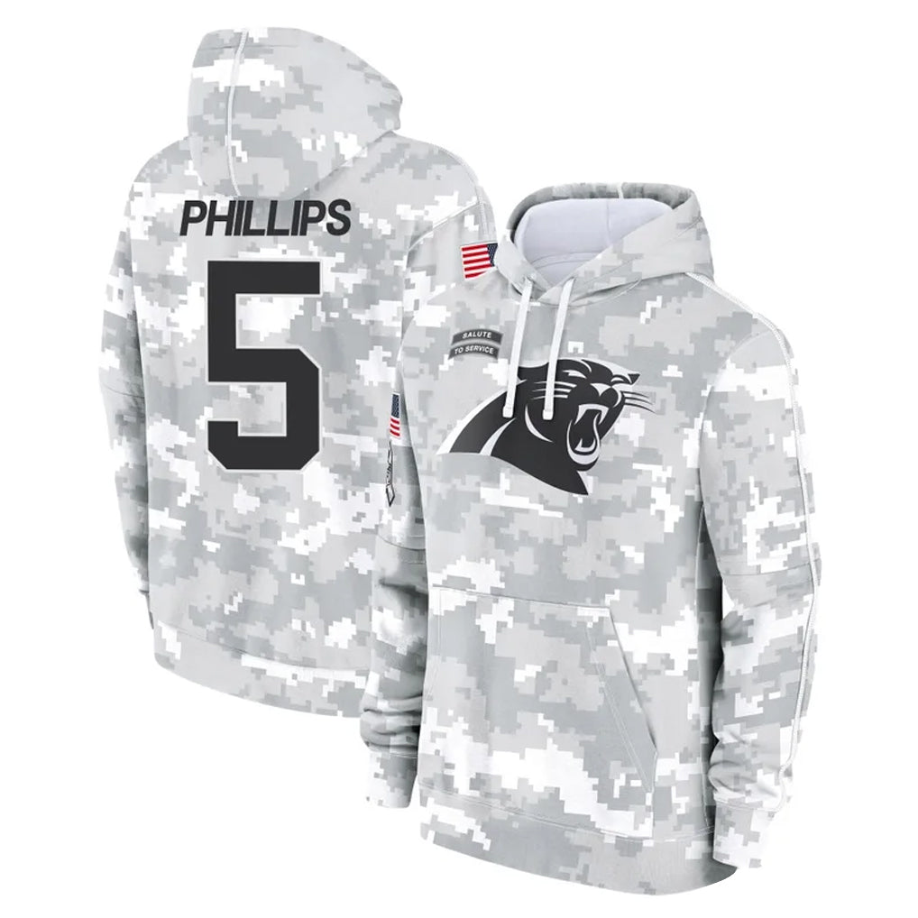Tlead C.Panthers #5 Jaelan Phillips Player Arctic Camo Salute to Service Pullover Hoodies Limited Game Stitched Jerseys