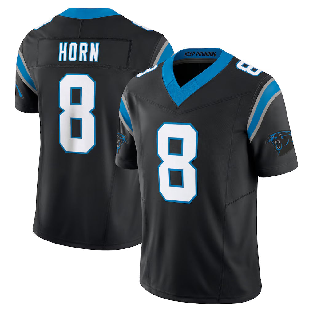 Tlead C.Panthers #8 Jaycee Horn Player Black Vapor F.U.S.E. Limited Home Game Stitched Jerseys