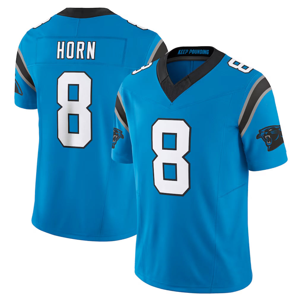 Tlead C.Panthers #8 Jaycee Horn Player Blue Vapor F.U.S.E. Limited Home Game Stitched Jerseys