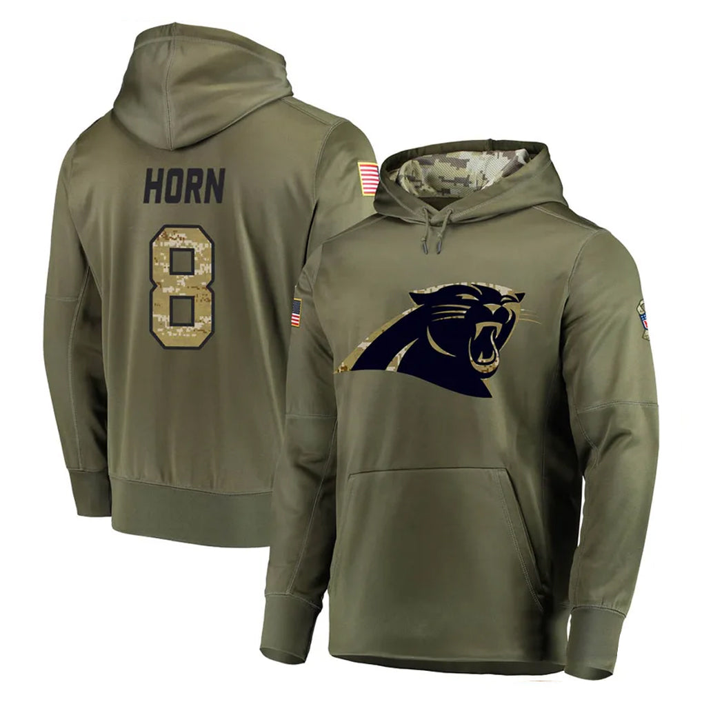 Tlead C.Panthers #8 Jaycee Horn Player Olive Salute to Service Hoodies Stitched Jerseys