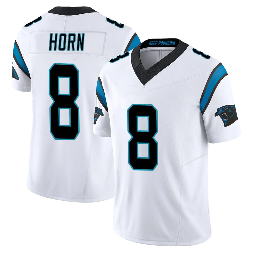 Tlead C.Panthers #8 Jaycee Horn Player White Vapor F.U.S.E. Limited Home Game Stitched Jerseys