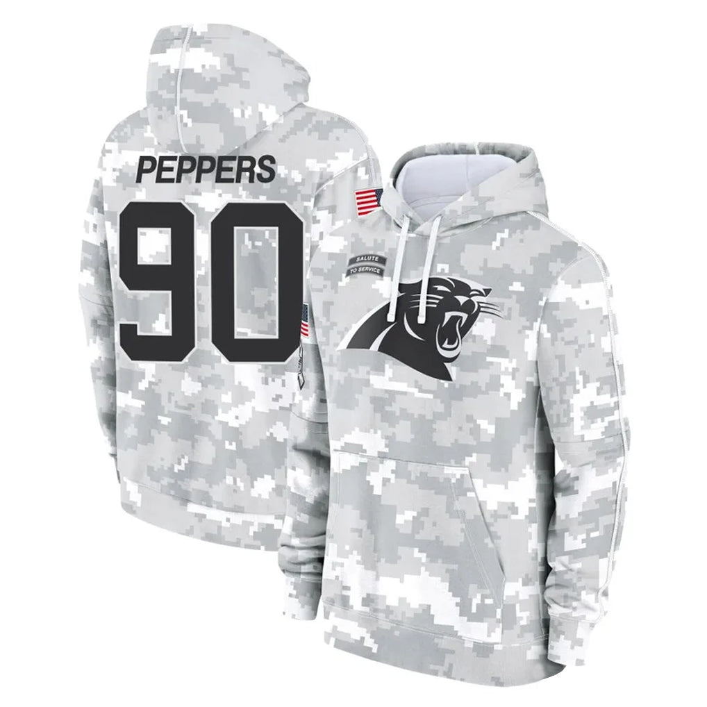 Tlead C.Panthers #90 Julius Peppers Player Arctic Camo Salute to Service Pullover Hoodies Limited Game Stitched Jerseys