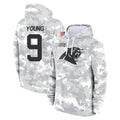 Tlead C.Panthers #9 Bryce Young Player Arctic Camo Salute to Service Pullover Hoodies Limited Game Stitched Jerseys