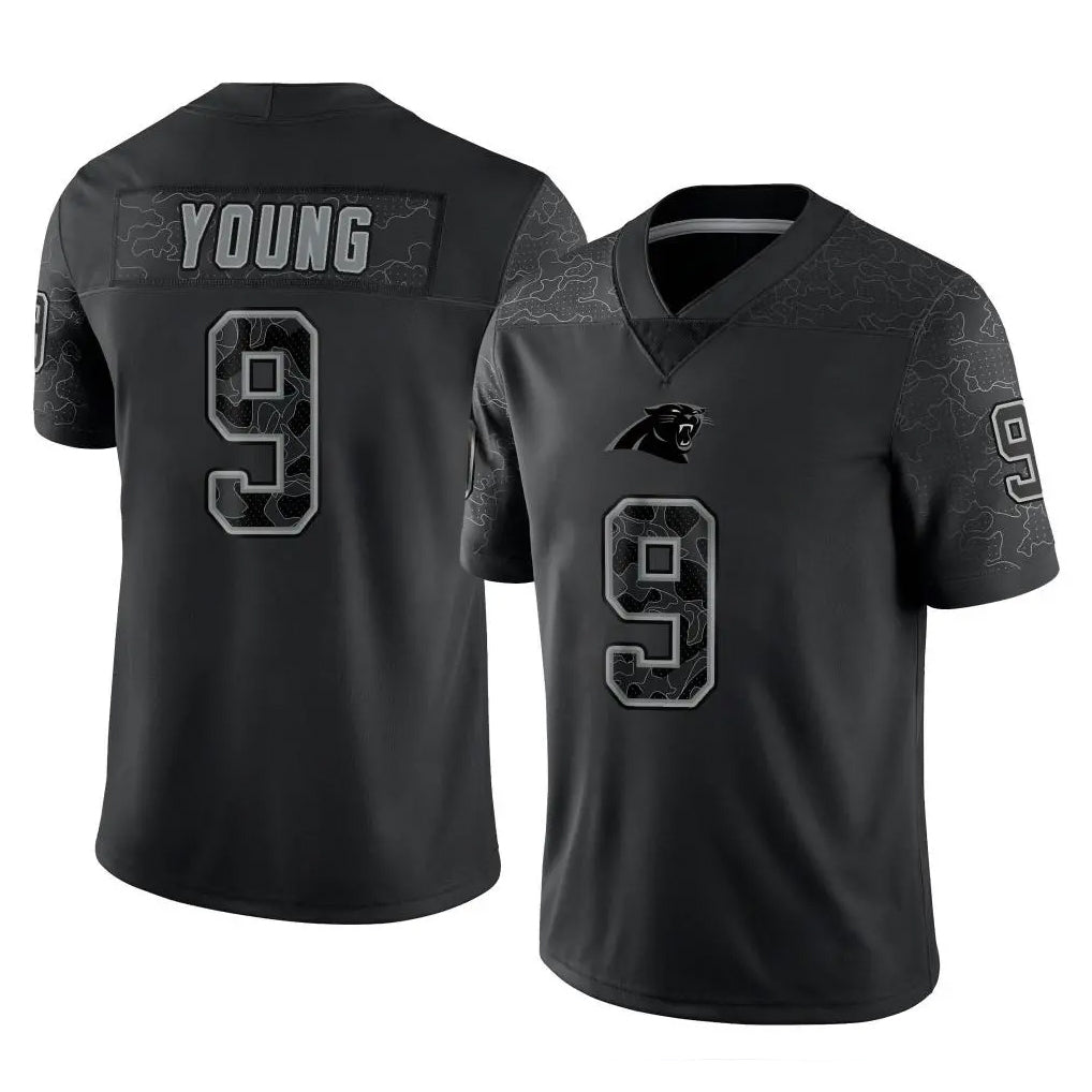 Tlead C.Panthers #9 Bryce Young Player Black Limited Reflective Game Stitched Jerseys