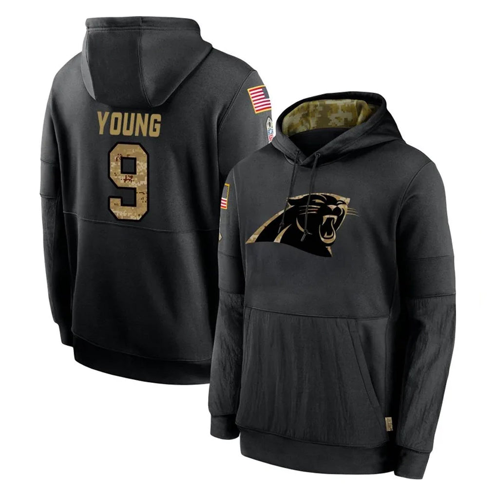 Tlead C.Panthers #9 Bryce Young Player Black Salute to Service Pullover Hoodies Limited Game Stitched Jerseys