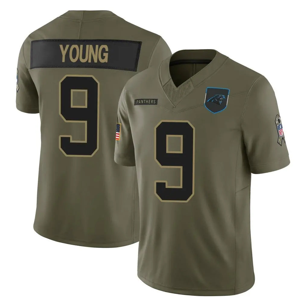 Tlead C.Panthers #9 Bryce Young Player Olive Salute to Service Limited Home Game Stitched Jerseys