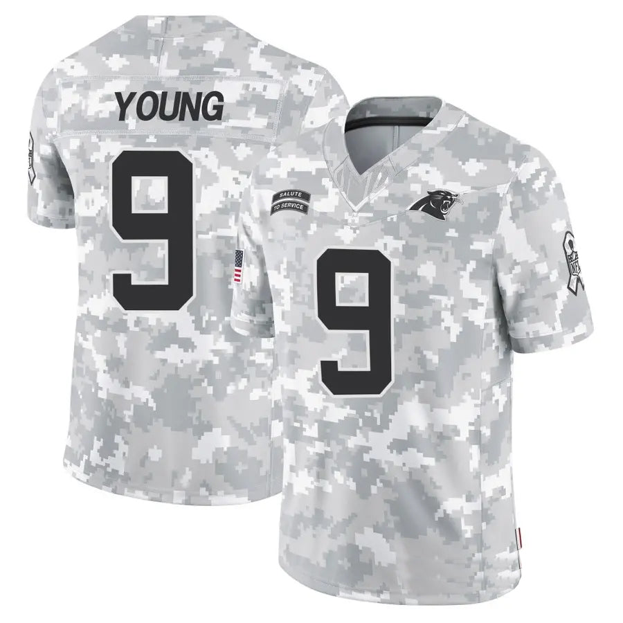 Tlead C.Panthers #9 Bryce Young Player Arctic Camo Salute to Service Limited Stitched Jerseys
