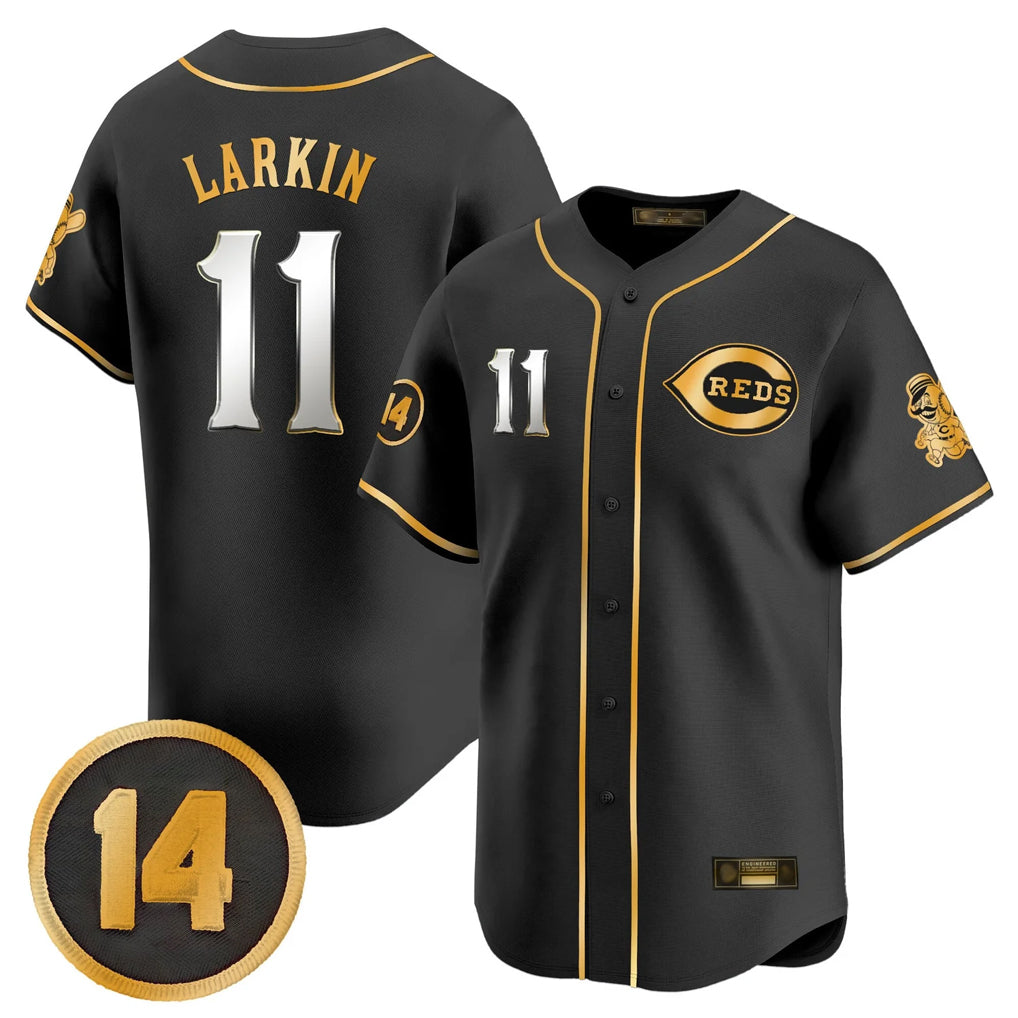 Tlead C.Reds #11 Barry Larkin Player Black-Gold Vapor Premier Limited Home Stitched Jerseys