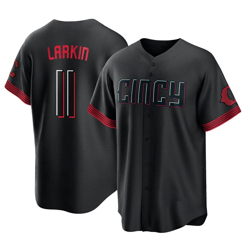 Tlead C.Reds #11 Barry Larkin Player Black City Connect Home Game Stitched Jerseys