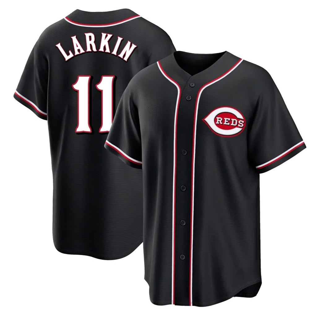Tlead C.Reds #11 Barry Larkin Player Black Fashion Out Home Game Stitched Jerseys