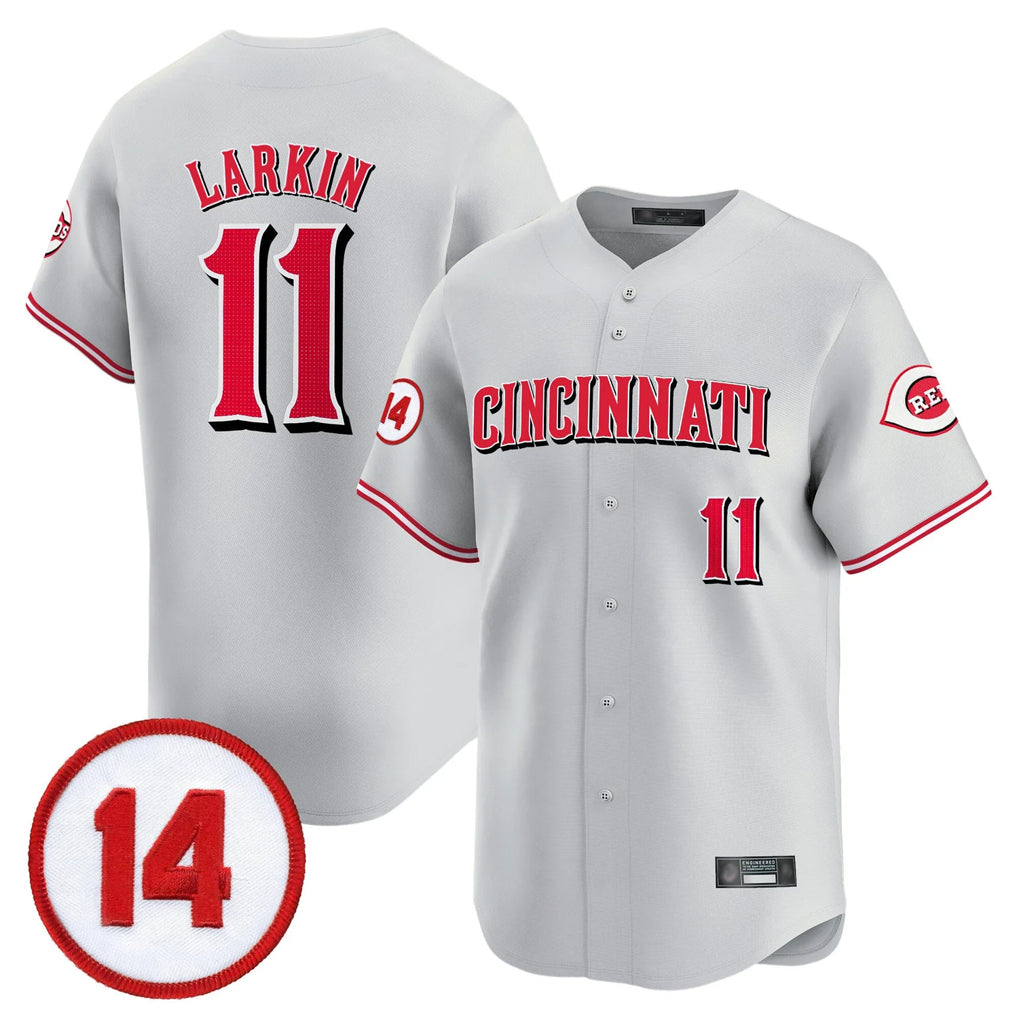 Tlead C.Reds #11 Barry Larkin Player Gray Vapor Premier Limited Home Stitched Jerseys