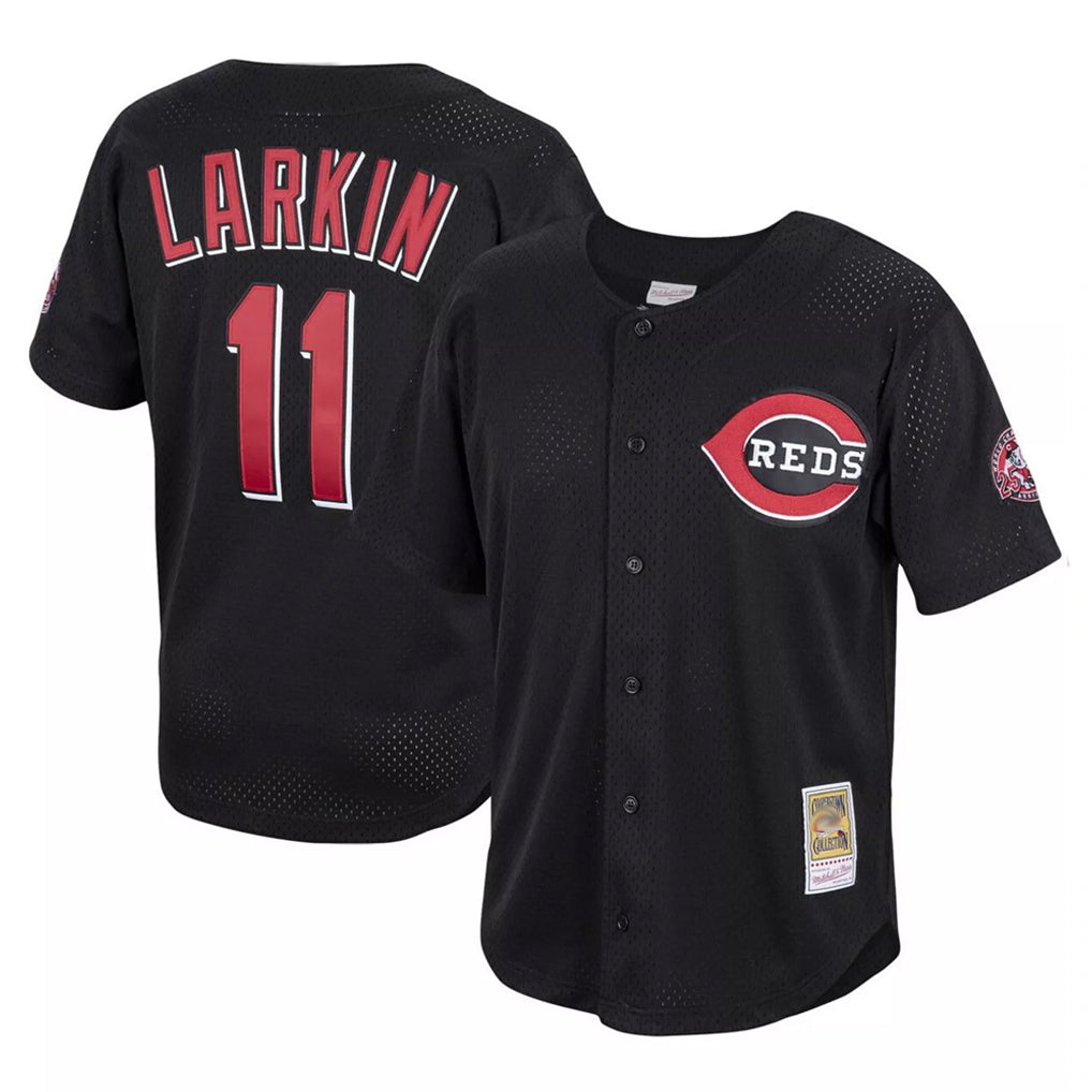 Tlead C.Reds #11 Barry Larkin Player Mitchell & Ness Black Throwback Cooperstown Mesh Game Stitched Jerseys