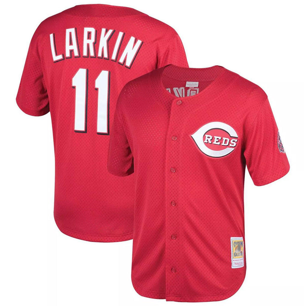 Tlead C.Reds #11 Barry Larkin Player Mitchell & Ness Red Throwback Cooperstown Mesh Game Stitched Jerseys