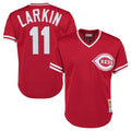 Tlead C.Reds #11 Barry Larkin Player Mitchell & Ness Red Throwback Cooperstown Mesh T-shirt Game Stitched Jerseys