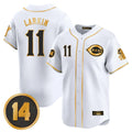 Tlead C.Reds #11 Barry Larkin Player White-Gold Vapor Premier Limited Home Stitched Jerseys