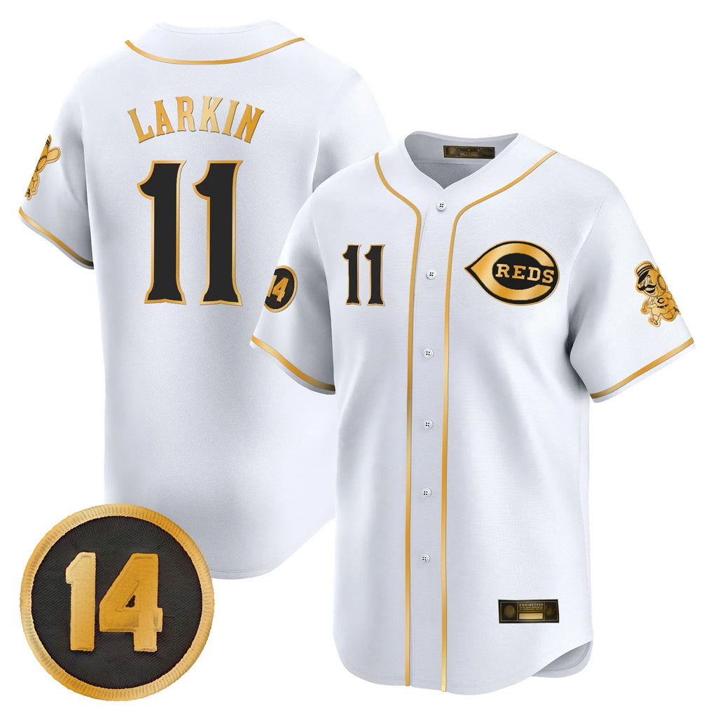 Tlead C.Reds #11 Barry Larkin Player White-Gold Vapor Premier Limited Home Stitched Jerseys