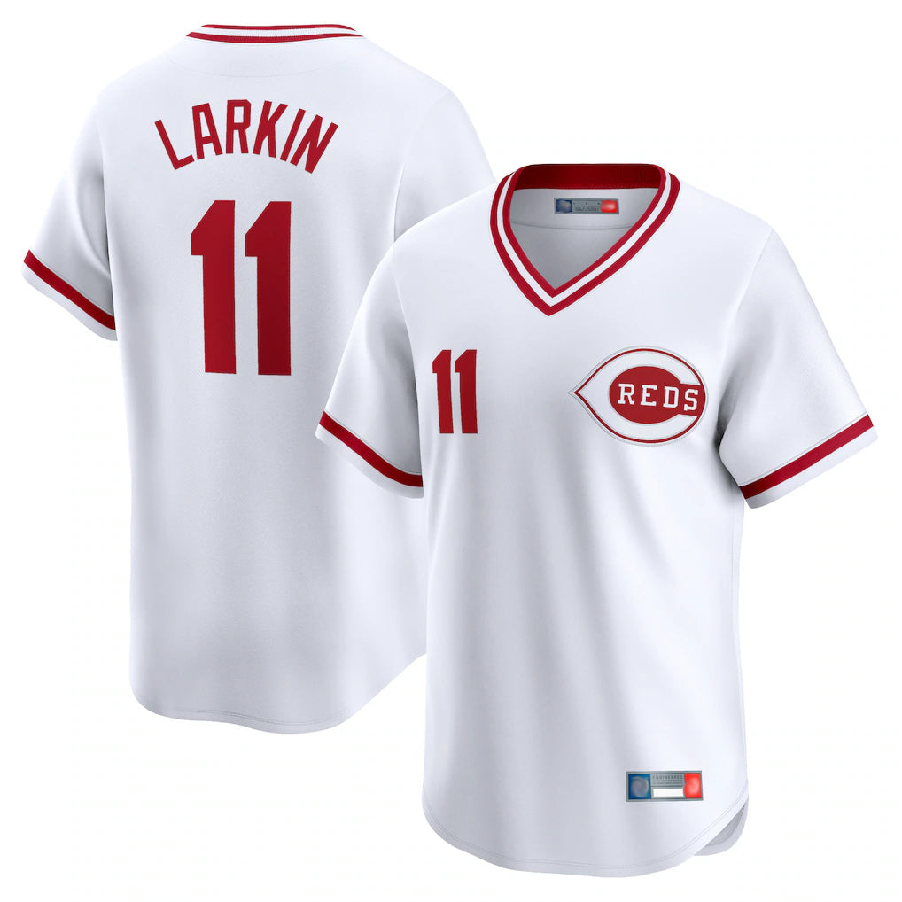 Tlead C.Reds #11 Barry Larkin Player White Cooperstown Collection Limited T-shirt Home Stitched Jerseys