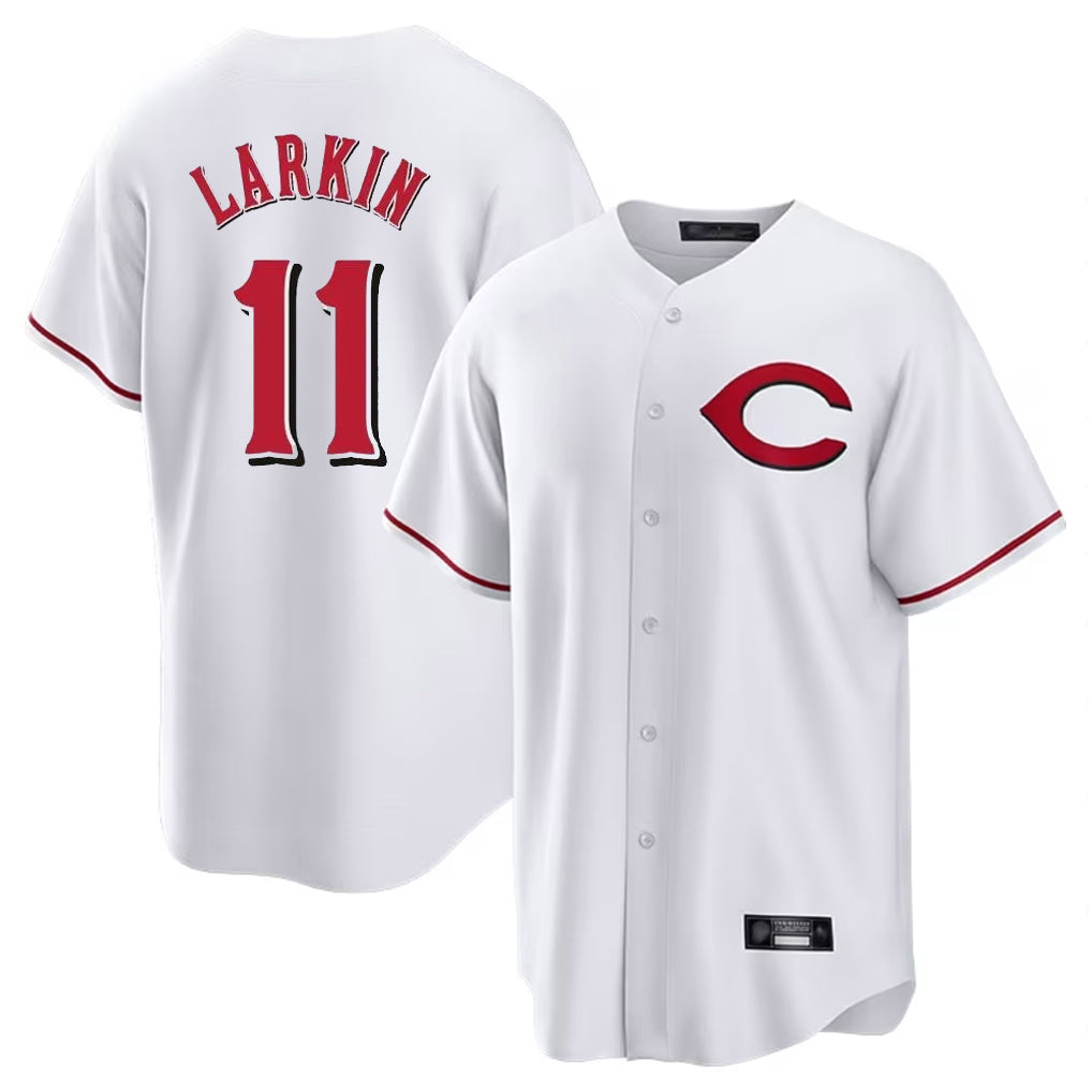 Tlead C.Reds #11 Barry Larkin Player White Home Game Stitched Jerseys