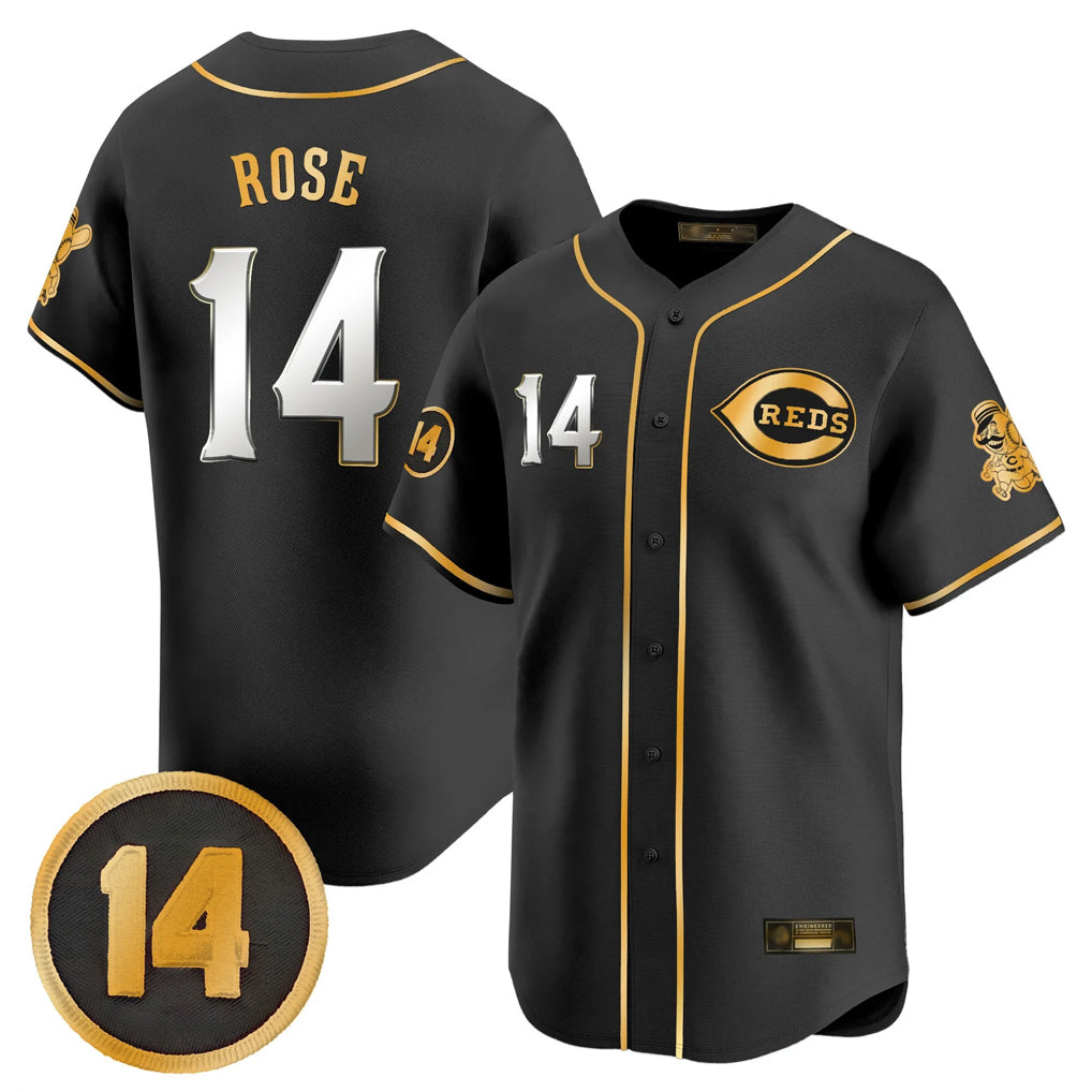 Tlead C.Reds #14 Pete Rose Player Black-Gold Vapor Premier Limited Home Stitched Jerseys