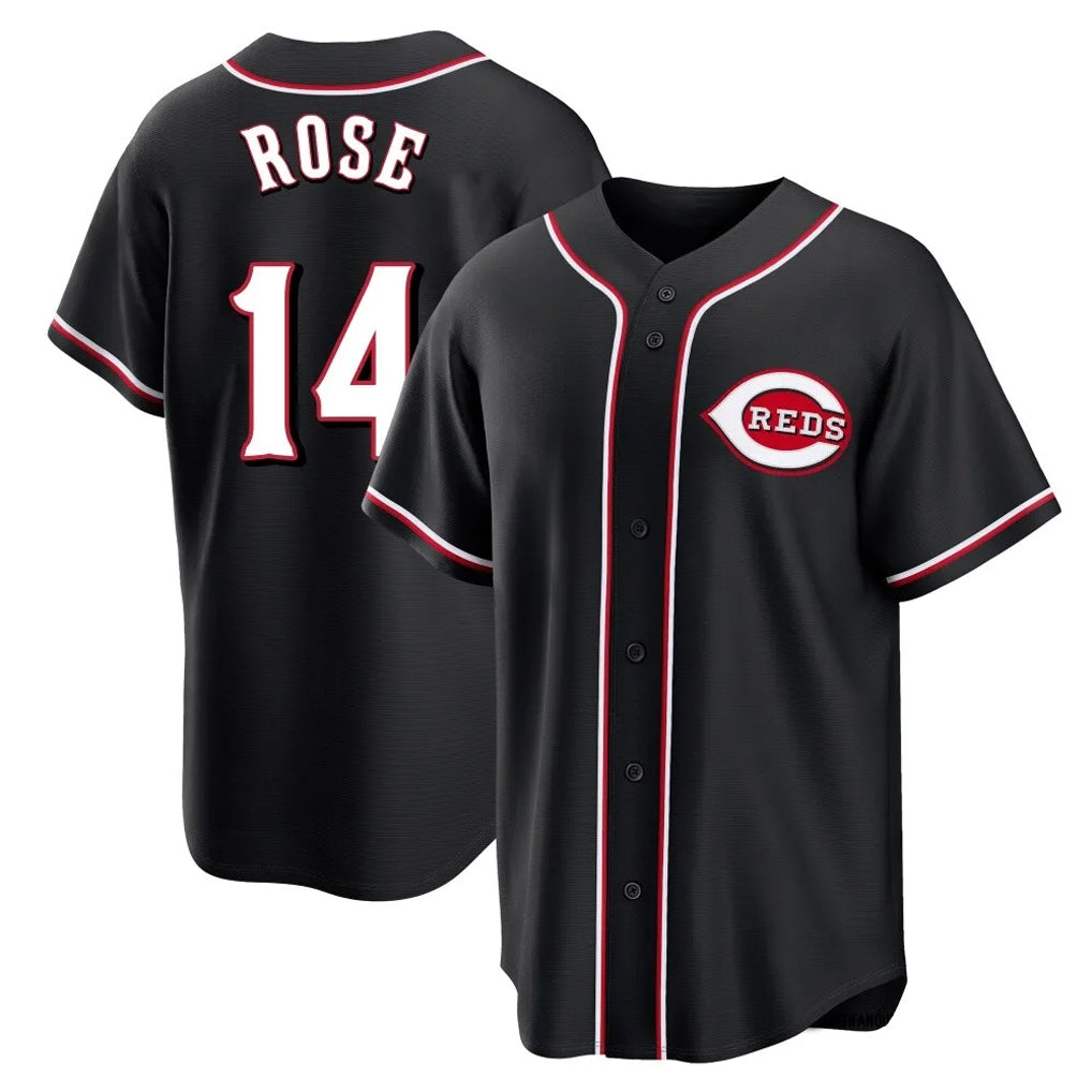Tlead C.Reds #14 Pete Rose Player Black Fashion Out Home Game Stitched Jerseys