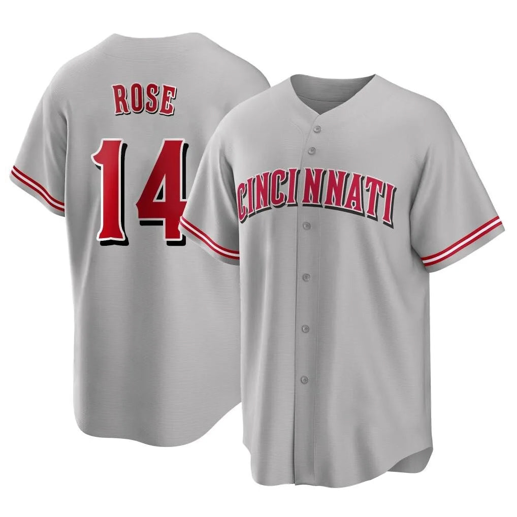 Tlead C.Reds #14 Pete Rose Player Gray Home Game Stitched Jerseys