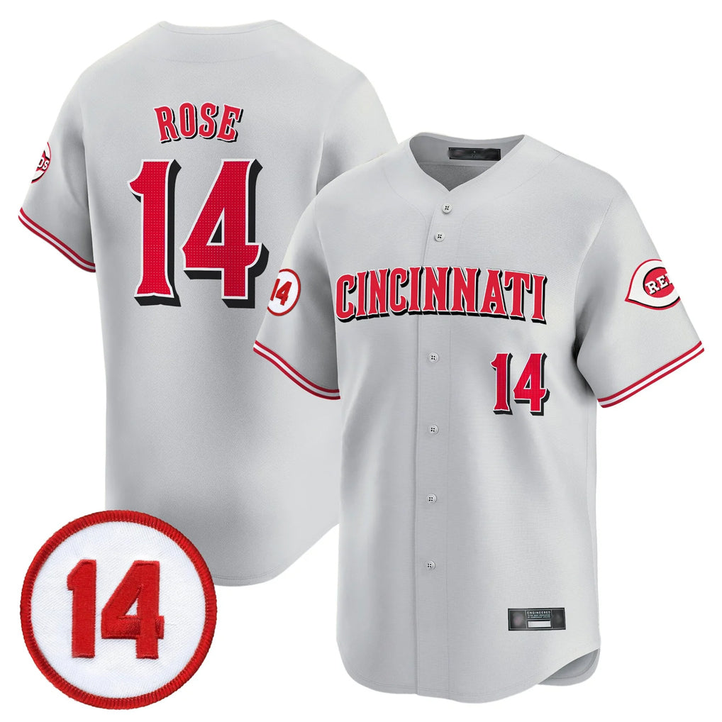Tlead C.Reds #14 Pete Rose Player Gray Vapor Premier Limited Home Stitched Jerseys